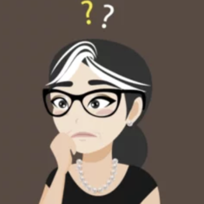 Older adult woman frowning with questions.