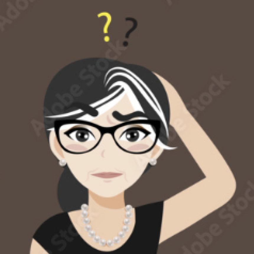 Older white woman scratching head in thought.