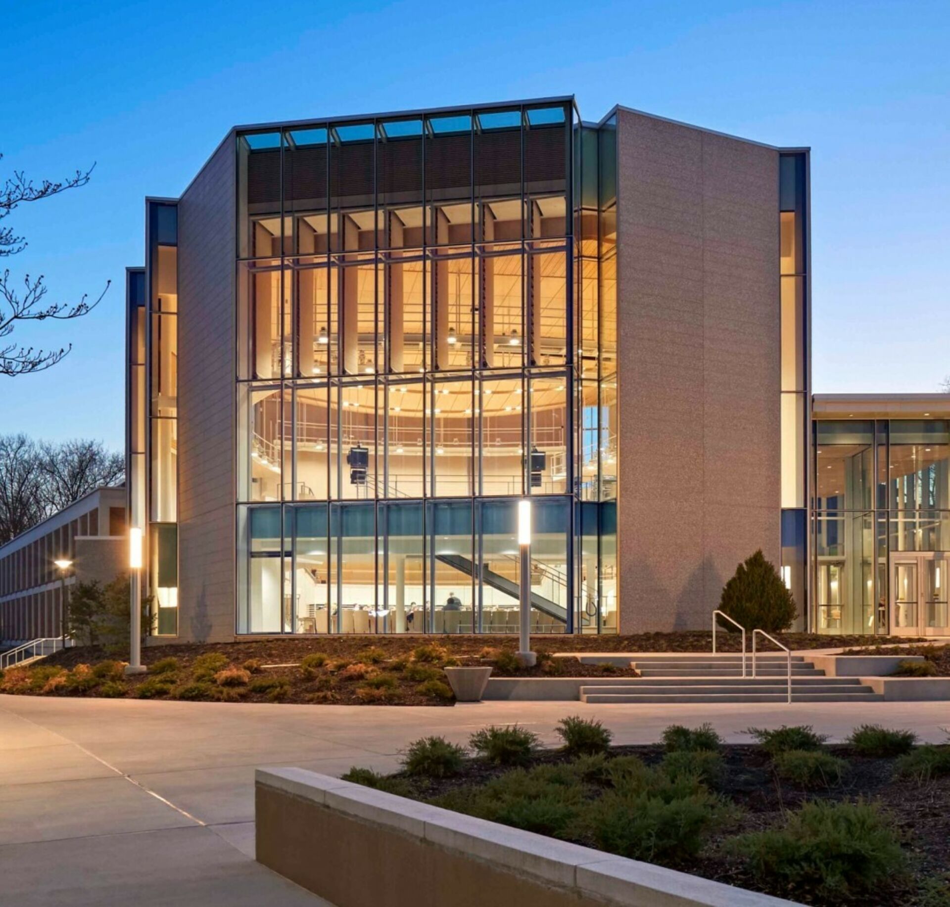 Music Building exterior with tall windows